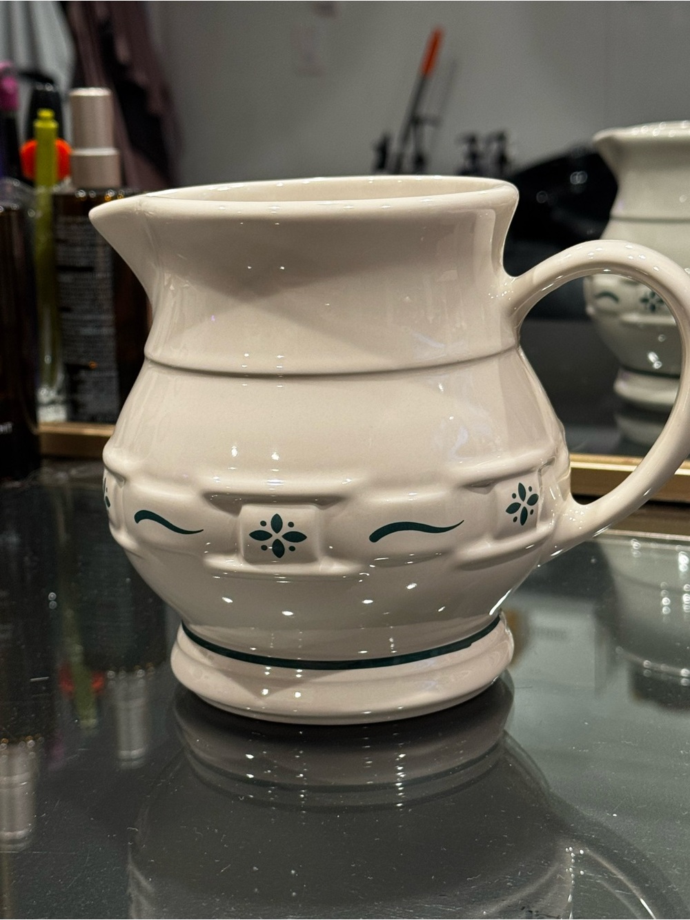 Longaberger White Ceramic Piece with Green Logo